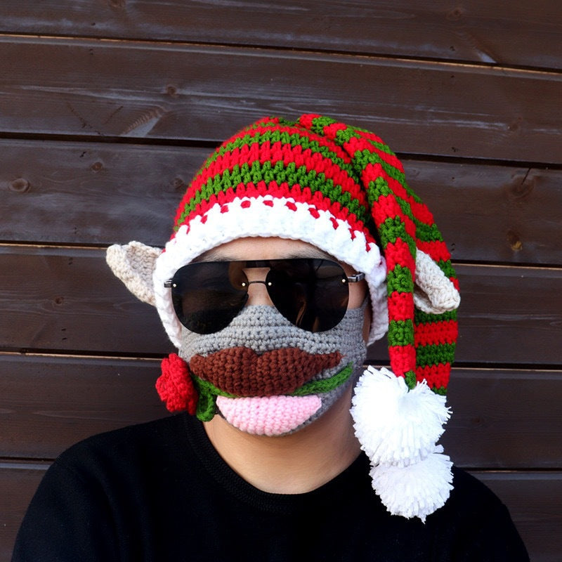 Wholesale Christmas Clown Funny Hand Knitted Autumn and Winter Woolen Hat Mask Set